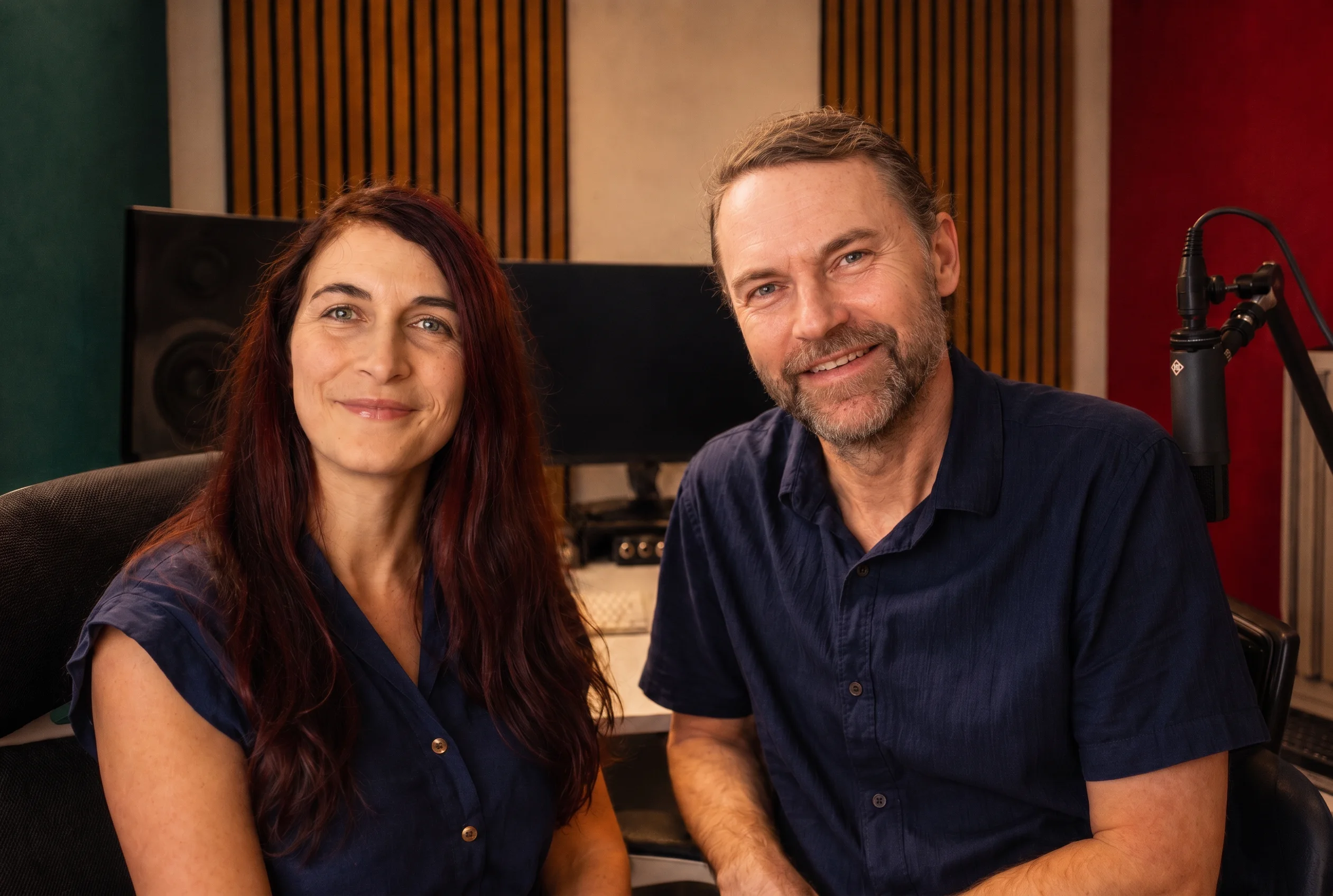 Jens and Katrin of WLSM Studio together in their audiobook production studio.