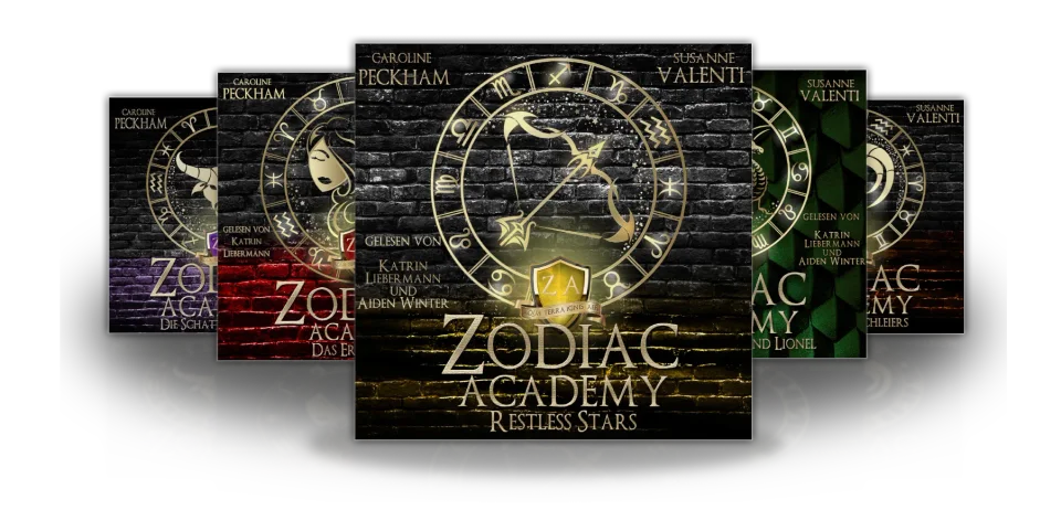 Five Zodiac Academy audiobook covers arranged as a series
